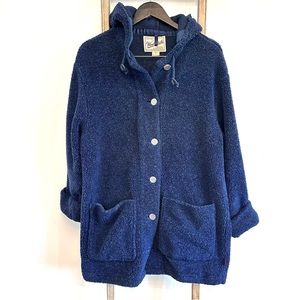 Woolrich Navy Fleece Hooded Button Up Jacket, Size Small 90’s
